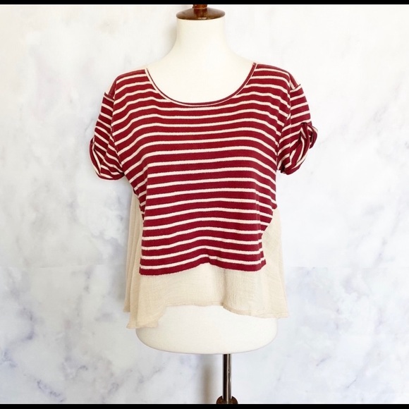Free People Red Stripped High Lo Top - Picture 4 of 7